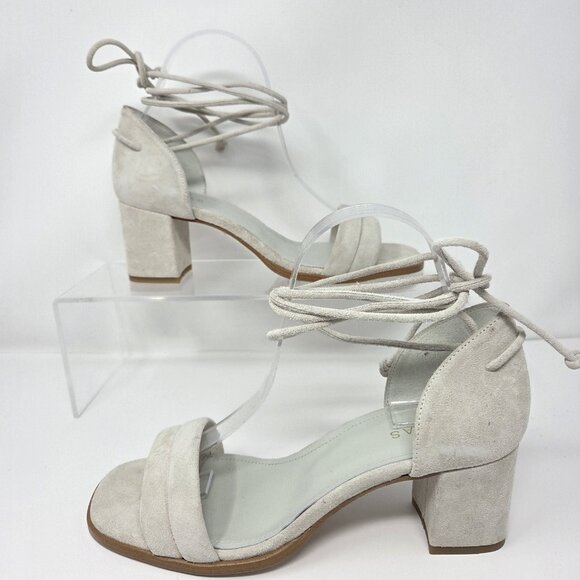 Alohas Dakota Sandals Womens 39 US 8 Block Heel Ankle Tie Color "Ice" Off White - Picture 1 of 10